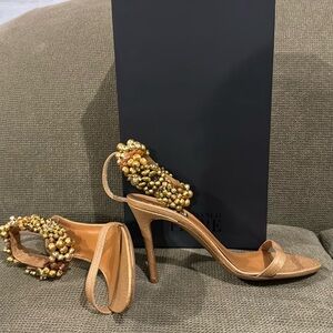 Auth Gianfranco Ferre Scarpa Donna Strappy Heels Rose Gold Embellished Anklets